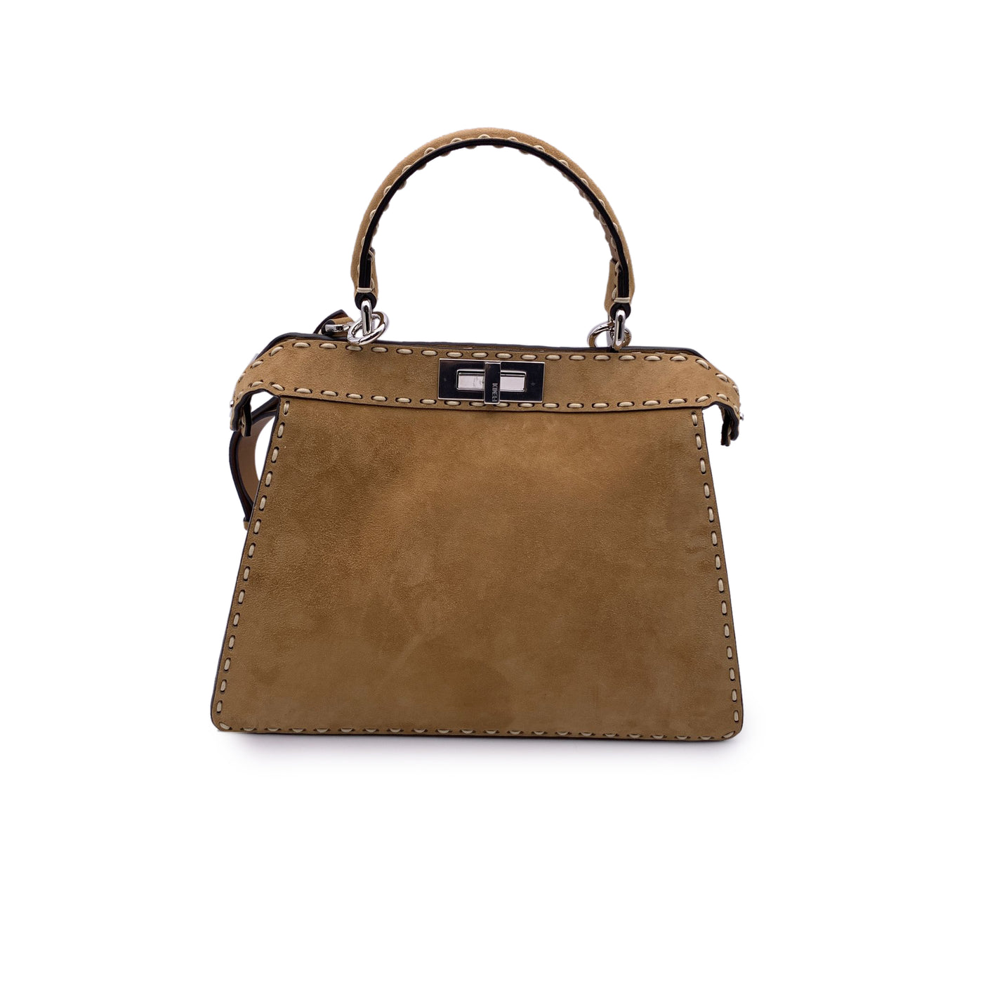 Fendi Selleria Beige Suede Peekaboo ISeeU Medium Top Handle Bag