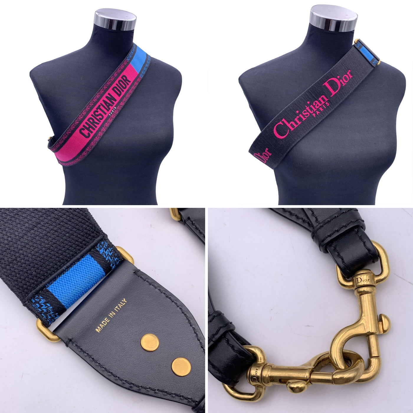 Christian Dior Embroidered Pink Blue Adjustable Shoulder Strap