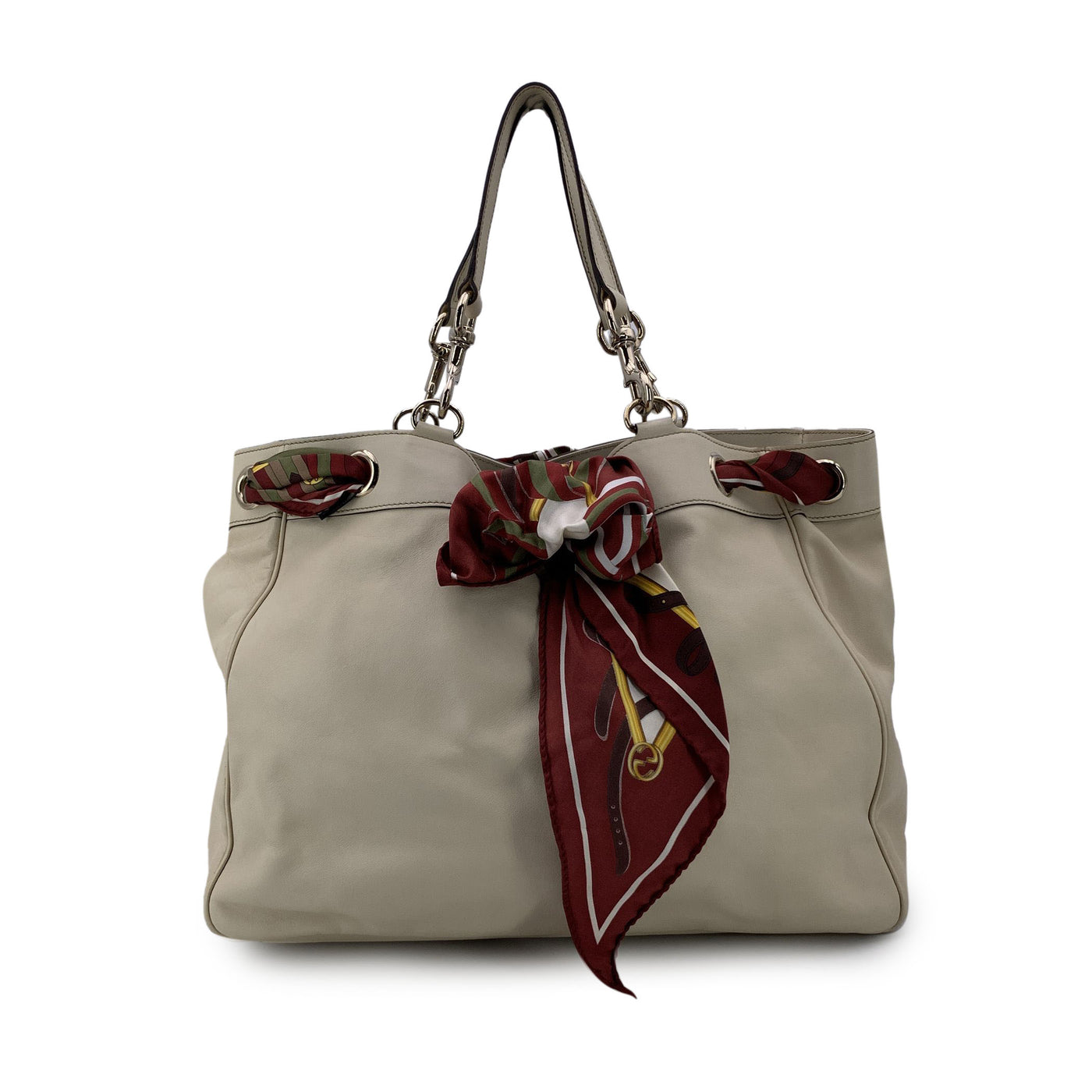 Gucci Beige Leather Positano Tote Bag with Silk Scarf