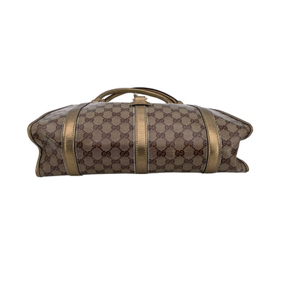 Gucci Gold Crystal GG Canvas Pushlock Bardot Hobo Bag