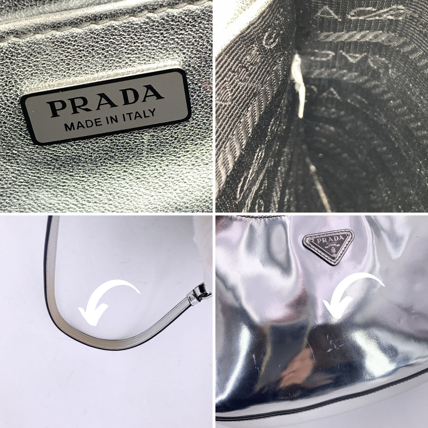 Prada Silver Tone Patent Leather Cleo Structured Shoulder Bag