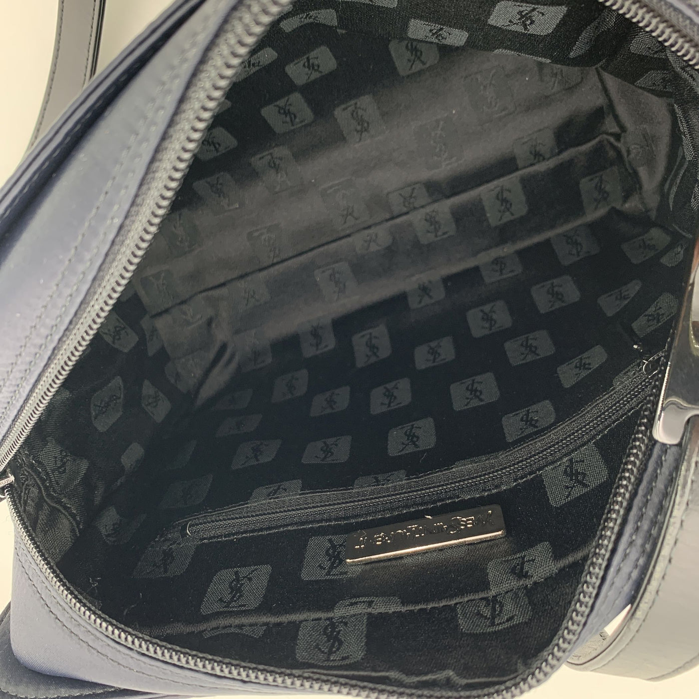 Yves Saint Laurent Vintage Black Satin YSL Logo Shoulder Bag