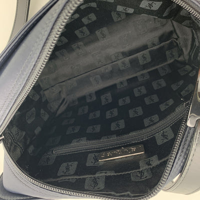 Yves Saint Laurent Vintage Black Satin YSL Logo Shoulder Bag