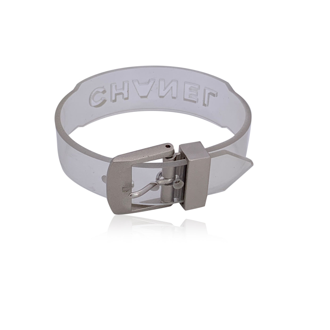 Chanel Vintage Clear Transparent Rubber Logo Belt Bracelet