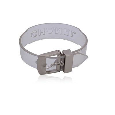 Chanel Vintage Clear Transparent Rubber Logo Belt Bracelet