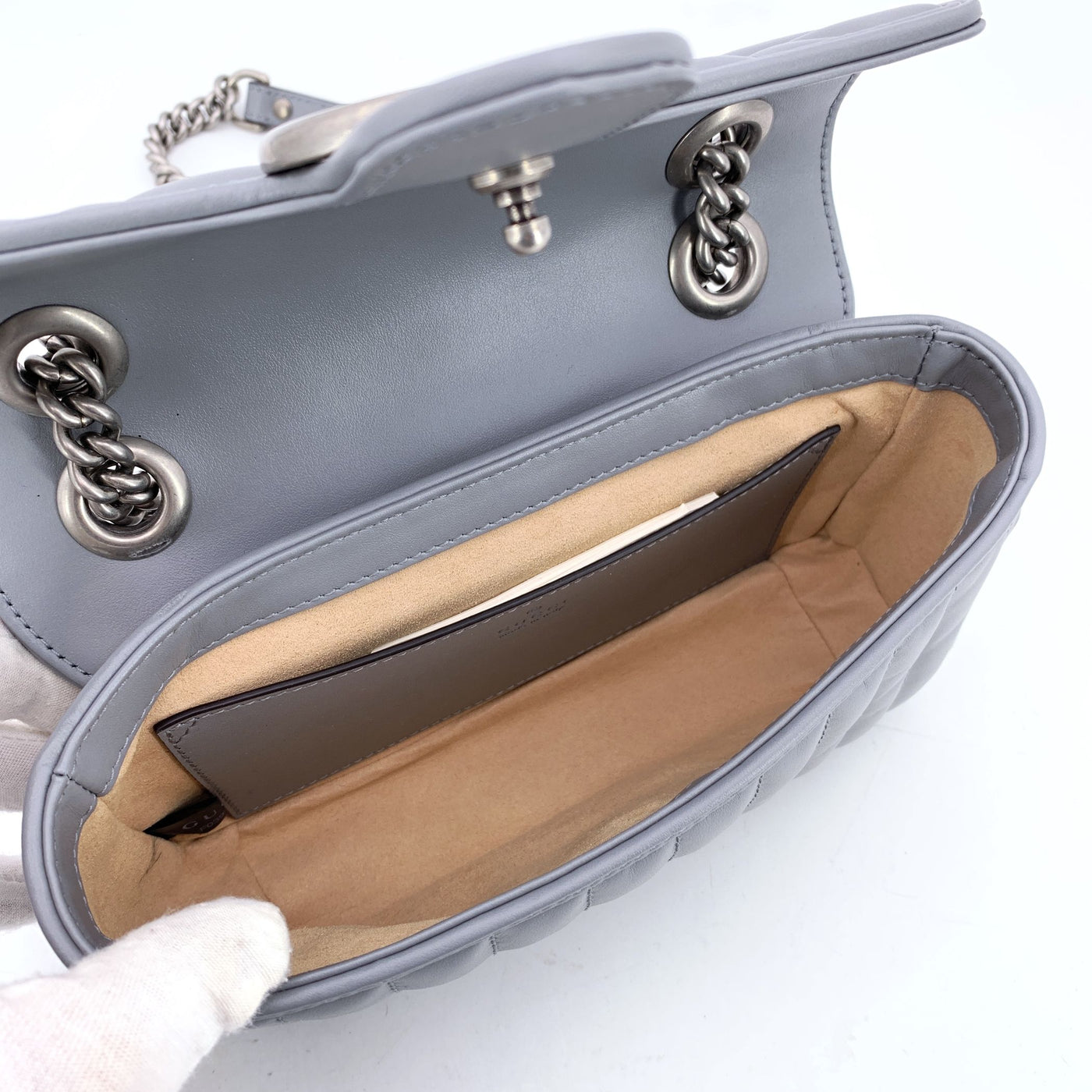 Gucci Grey Quilted Leather Mini GG Marmont Matelassè Crossbody Bag