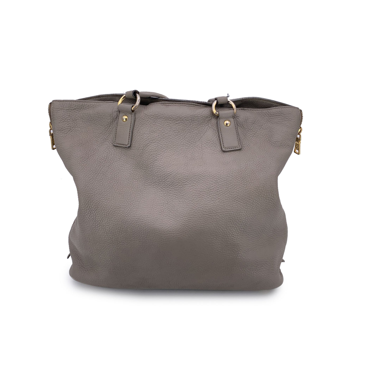 Prada Grey Taupe Leather Tote Satchel Shopping Bag