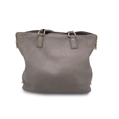 Prada Grey Taupe Leather Tote Satchel Shopping Bag