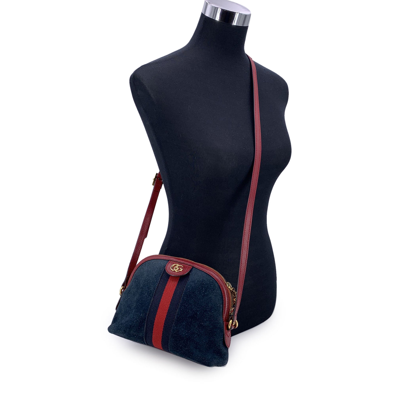 Gucci Blue Suede Ophidia Dome Crossbody Shoulder Bag