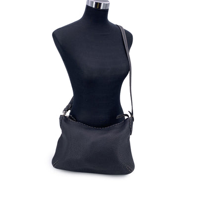 Fendi Selleria Black Leather Unisex Messenger Crossbody Bag