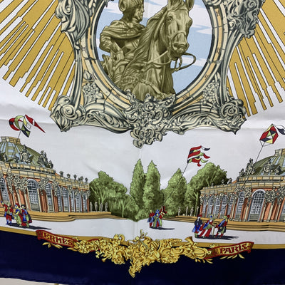 Hermes Vintage Blue Silk Scarf Sanssoucy Voltaire 1994 Loic Dubigeon