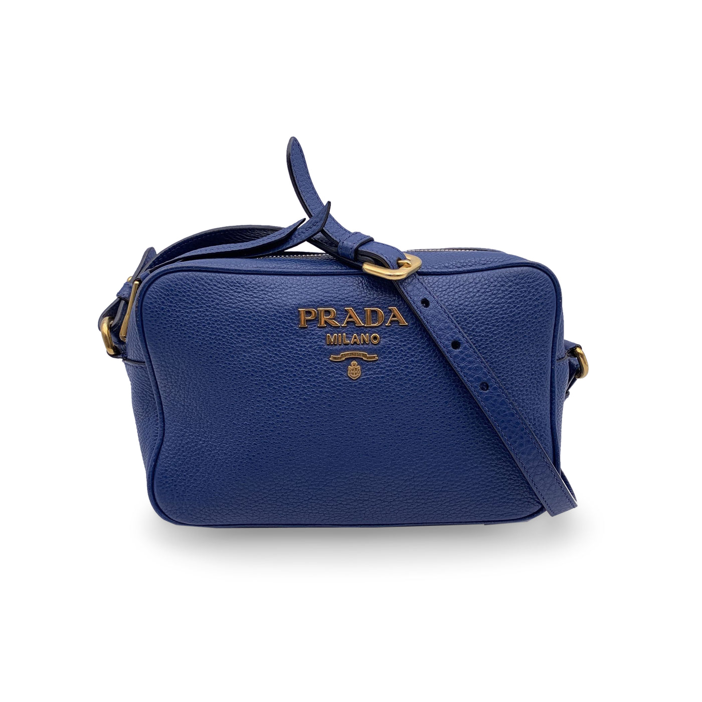 Prada Blue Vitello Phenix Leather Crossbody Messenger Camera Bag