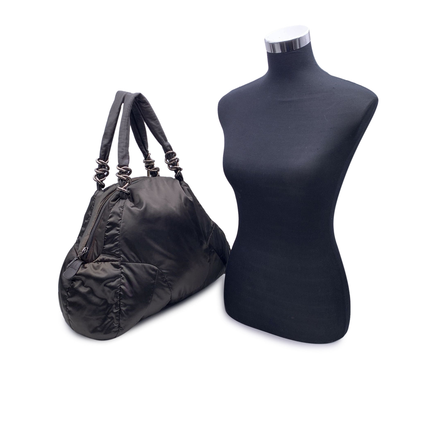 Fay Black Shiny Nylon Puffer Tote Shoulder Bag