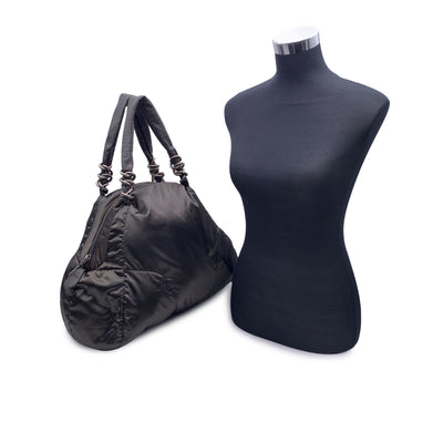 Fay Black Shiny Nylon Puffer Tote Shoulder Bag