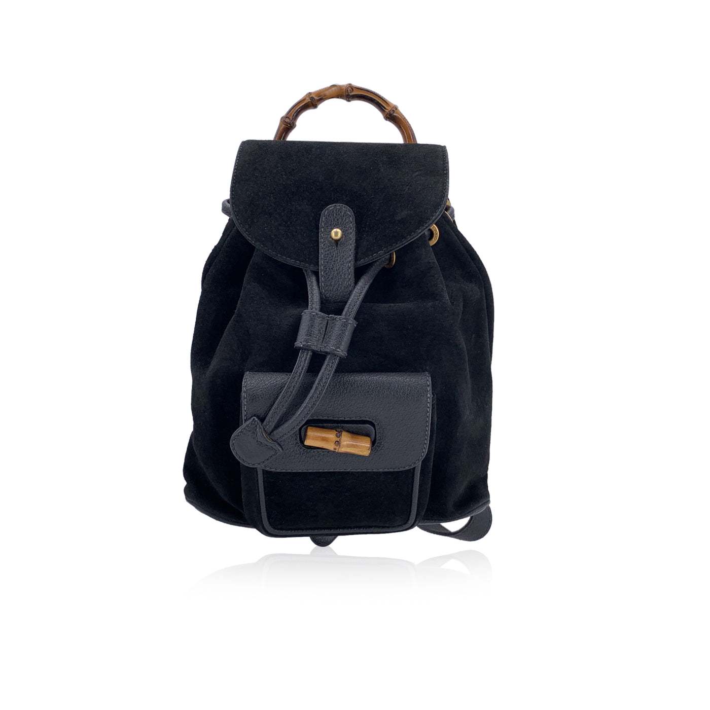 Gucci Vintage Black Suede Small Bamboo Backpack Shoulder Bag