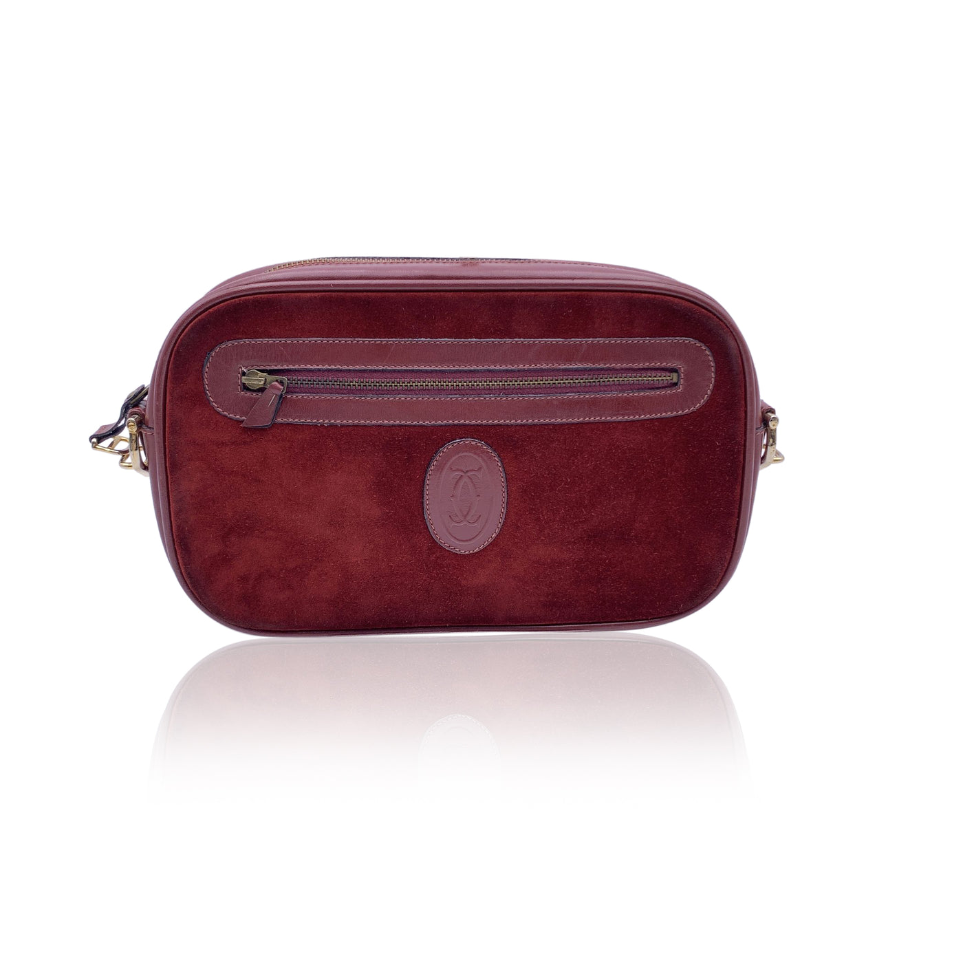 Cartier Vintage Burgundy Suede and Leather Clutch Pochette