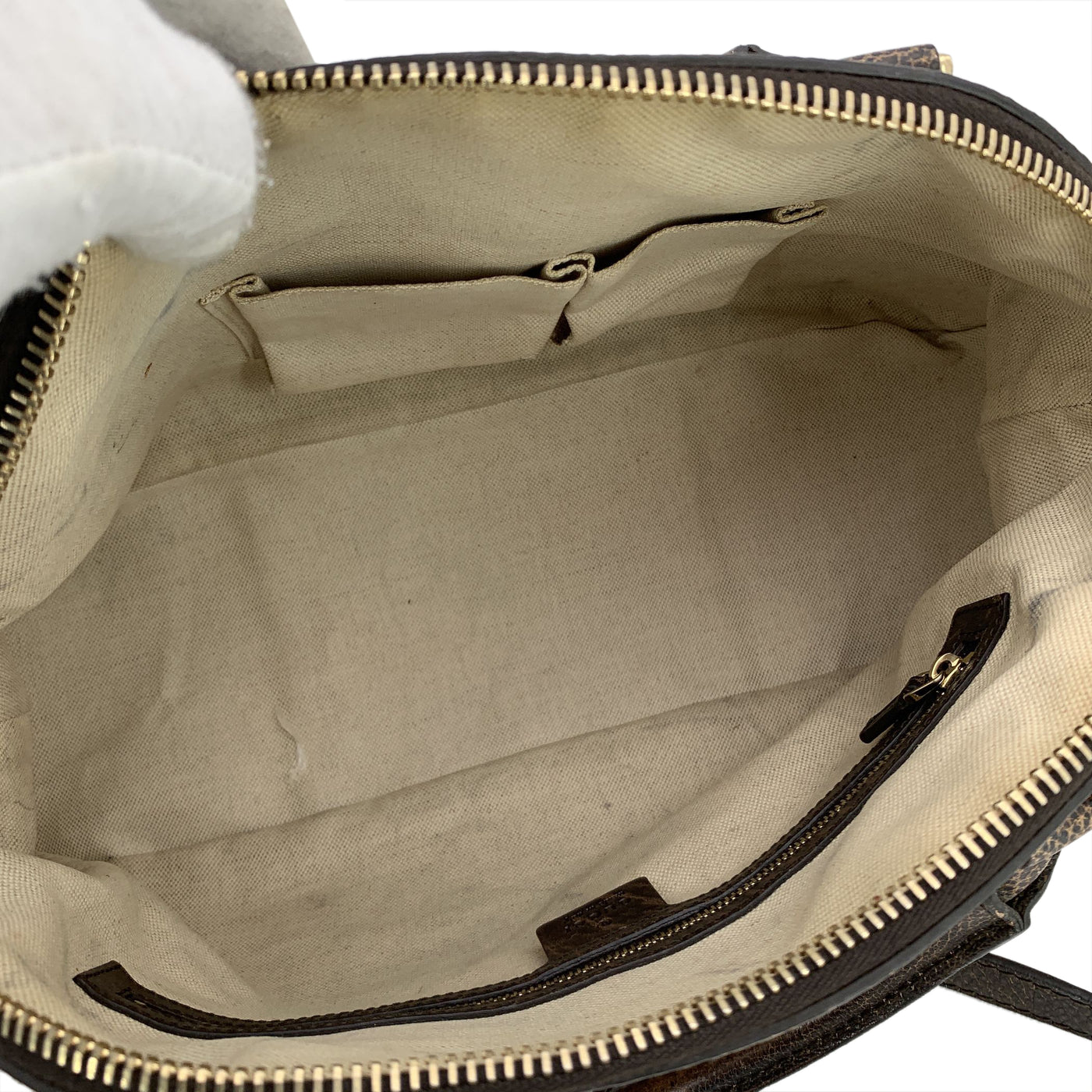 Gucci Beige Brown Diamante Canvas Horsebit Catherine Satchel Bag