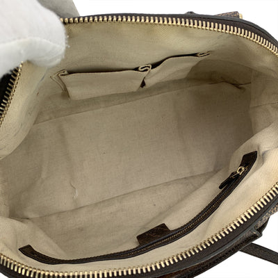 Gucci Beige Brown Diamante Canvas Horsebit Catherine Satchel Bag