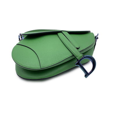 Christian Dior Green Leather Saddle Shoulder Bag Iridescent Hardware