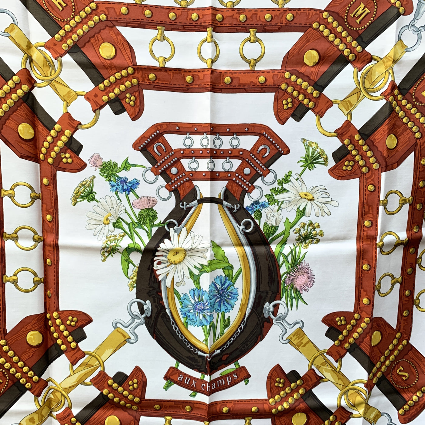 Hermes Paris Vintage Brown Silk Scarf Aux Champs 1970 Cathy Latham