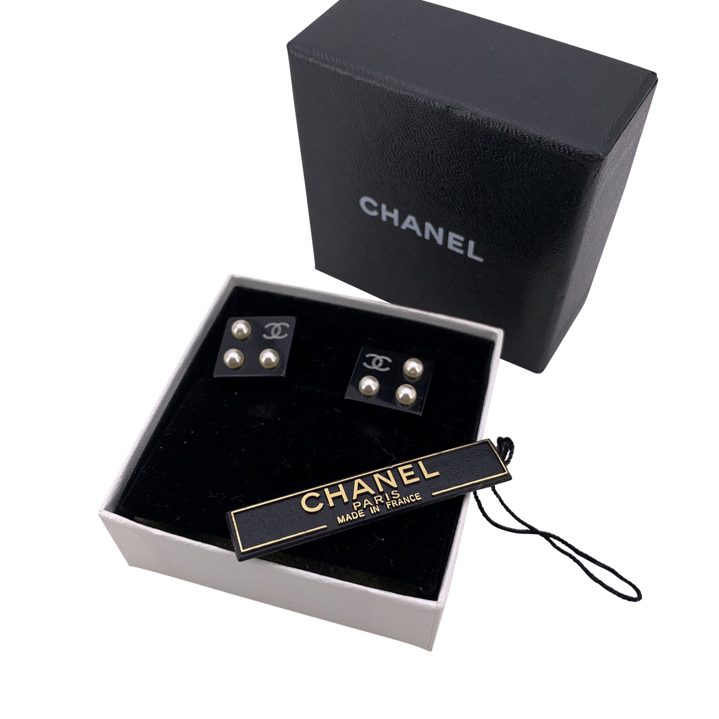 Chanel Vintage Black Square Small Studs Clip-On Earrings