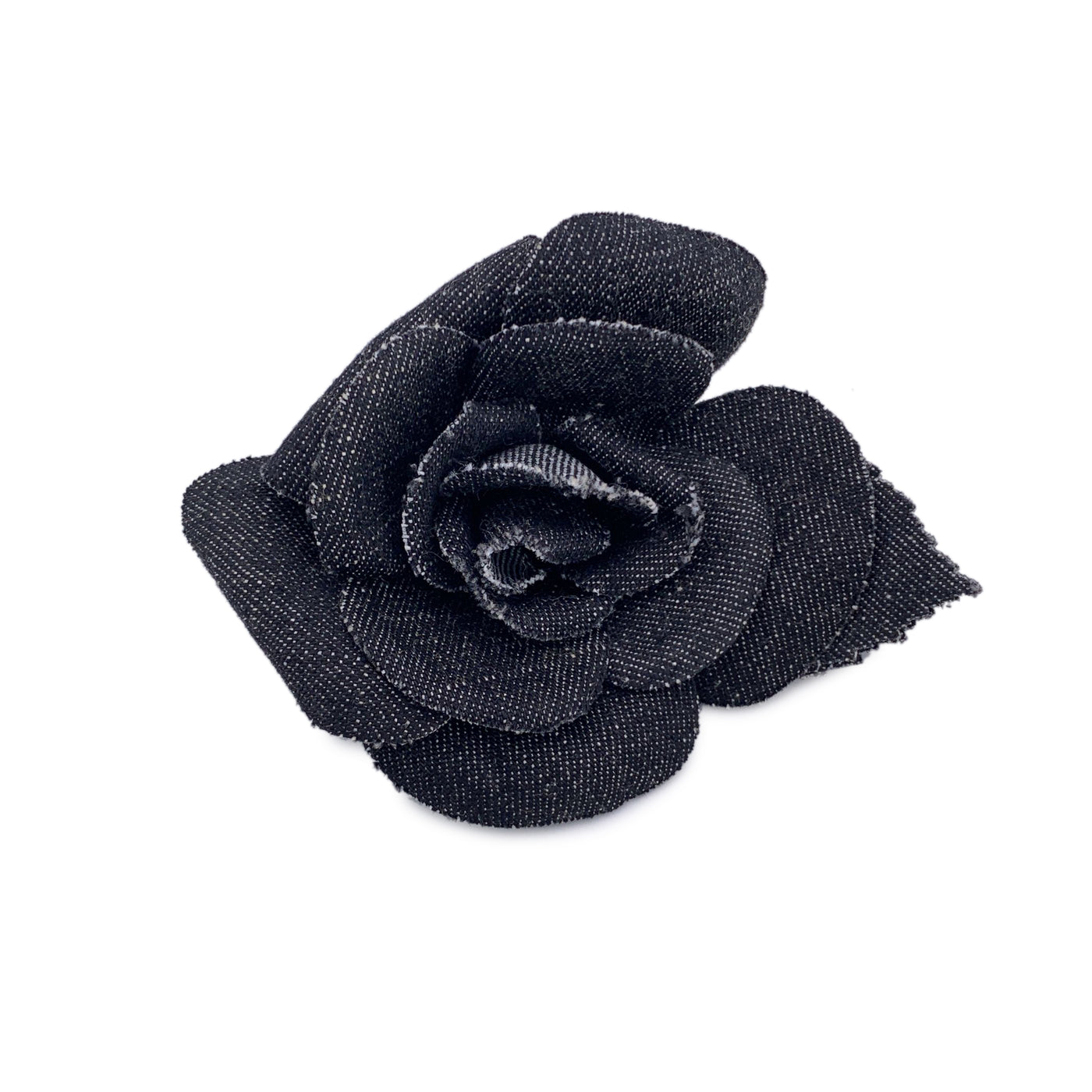 Chanel Vintage Denim Flower Brooch Pin Big Camelia Camellia