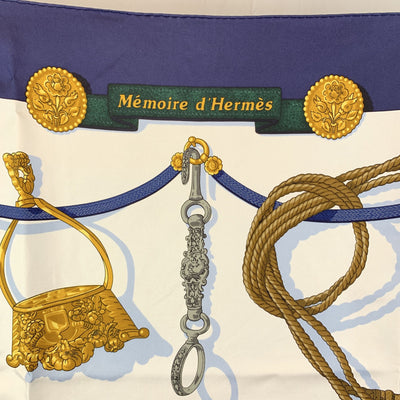 Hermes Vintage Silk Scarf 1992 Memoires D'Hermes Latham Blue