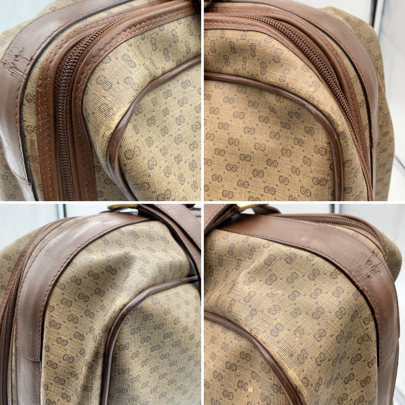 Gucci Vintage Beige Monogram Canvas Travel Bag Suitcase