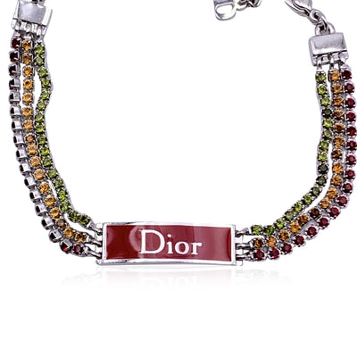 Christian Dior Silver Metal Rasta Multicolor Rhinestone Bracelet