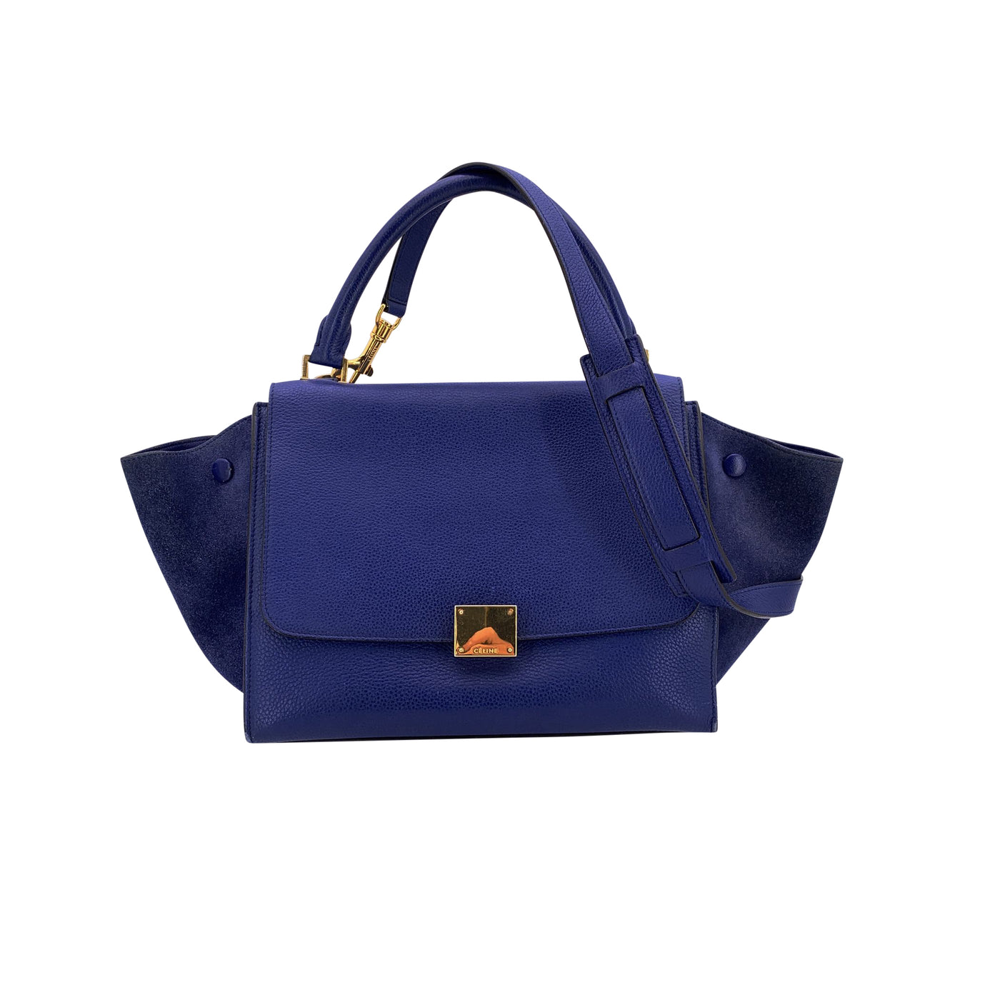 Celine Blue Suede and Leather Small Trapeze Tote Bag with Strap