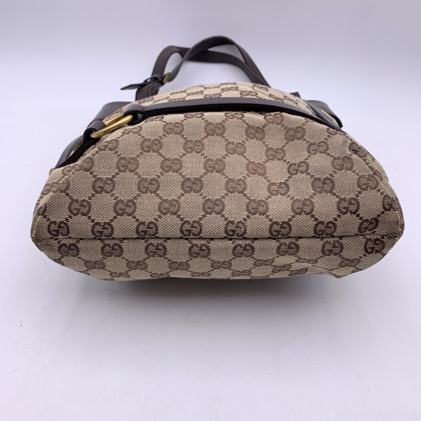 Gucci Beige Brown Monogram Canvas Bucket Shoulder Bag Tote