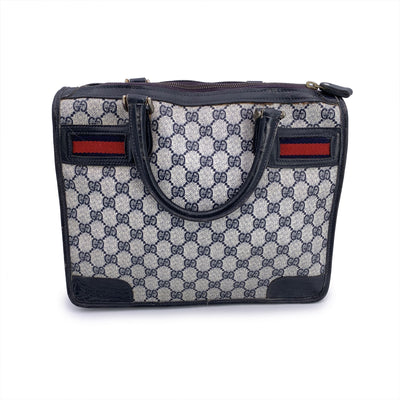 Gucci Vintage Blue Monogram Canvas Satchel Bag with Stripes