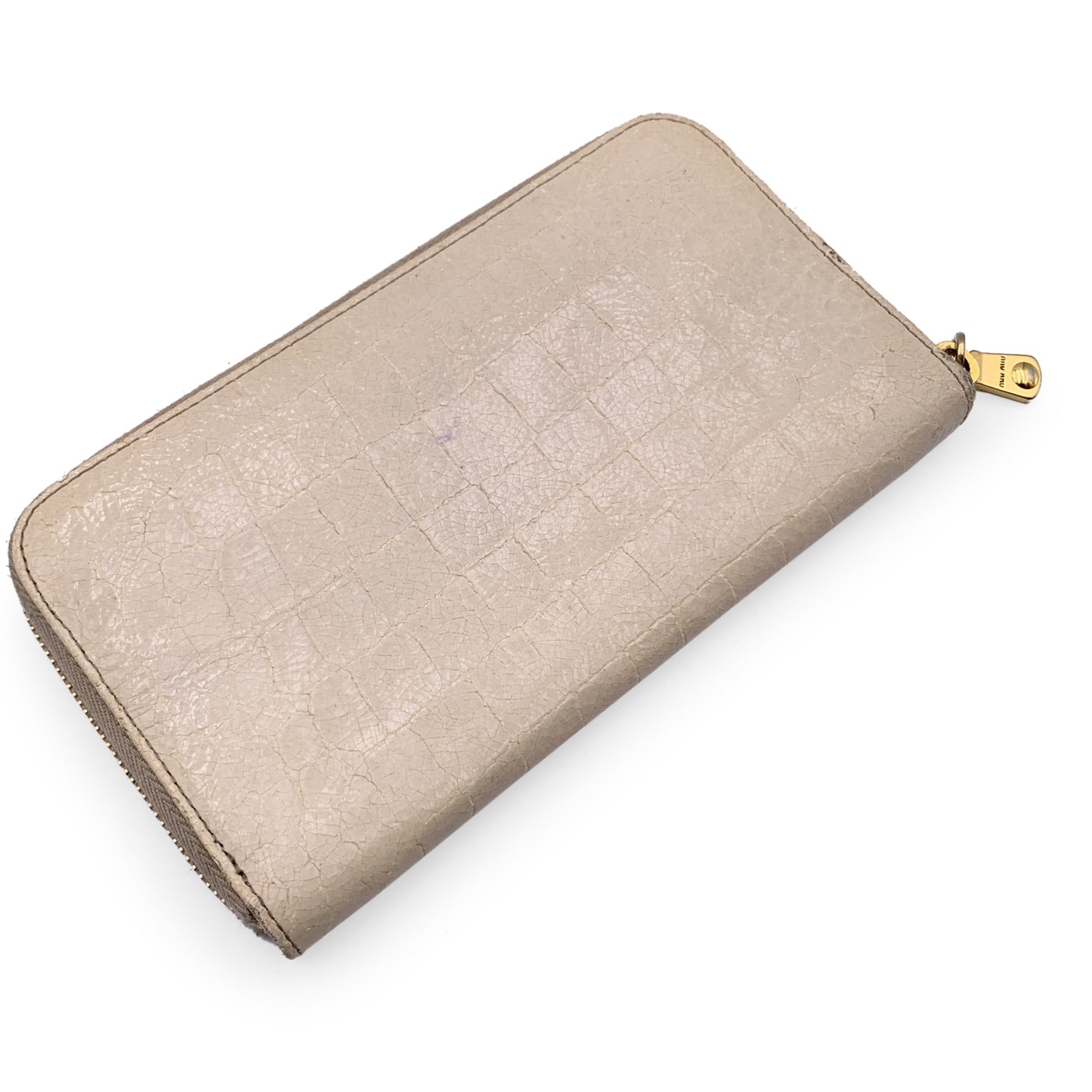 Miu Miu Light Beige Embossed Leather Zippy Long Continental Wallet