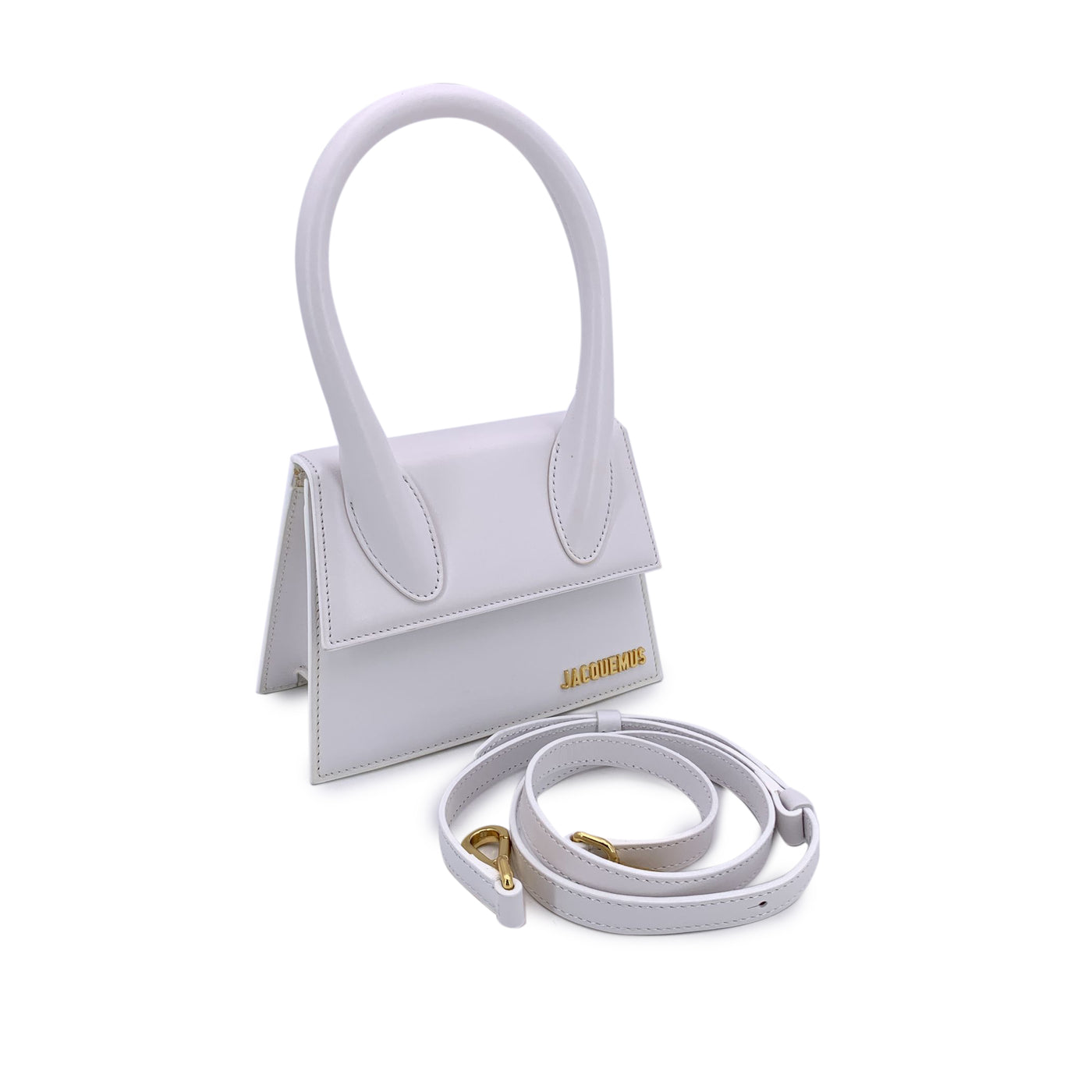 Jacquemus White Leather Le Chiquito Small Structured Bag with Strap