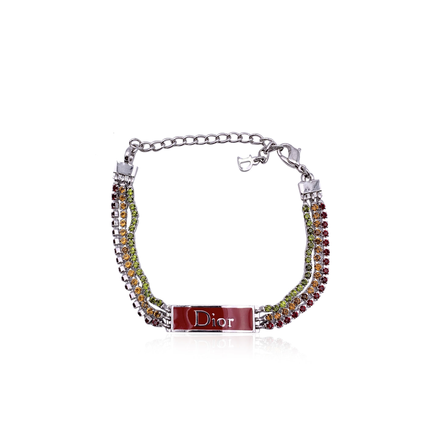 Christian Dior Silver Metal Rasta Multicolor Rhinestone Bracelet