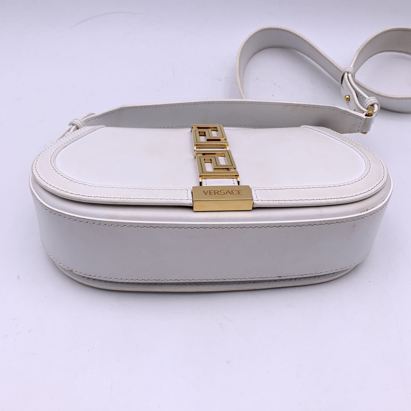 Versace White Leather Greca Goddess Shoulder Bag Handbag