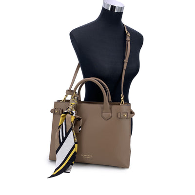 Burberry Taupe Leather Medium The Banner 2 Way Tote Bag with Strap