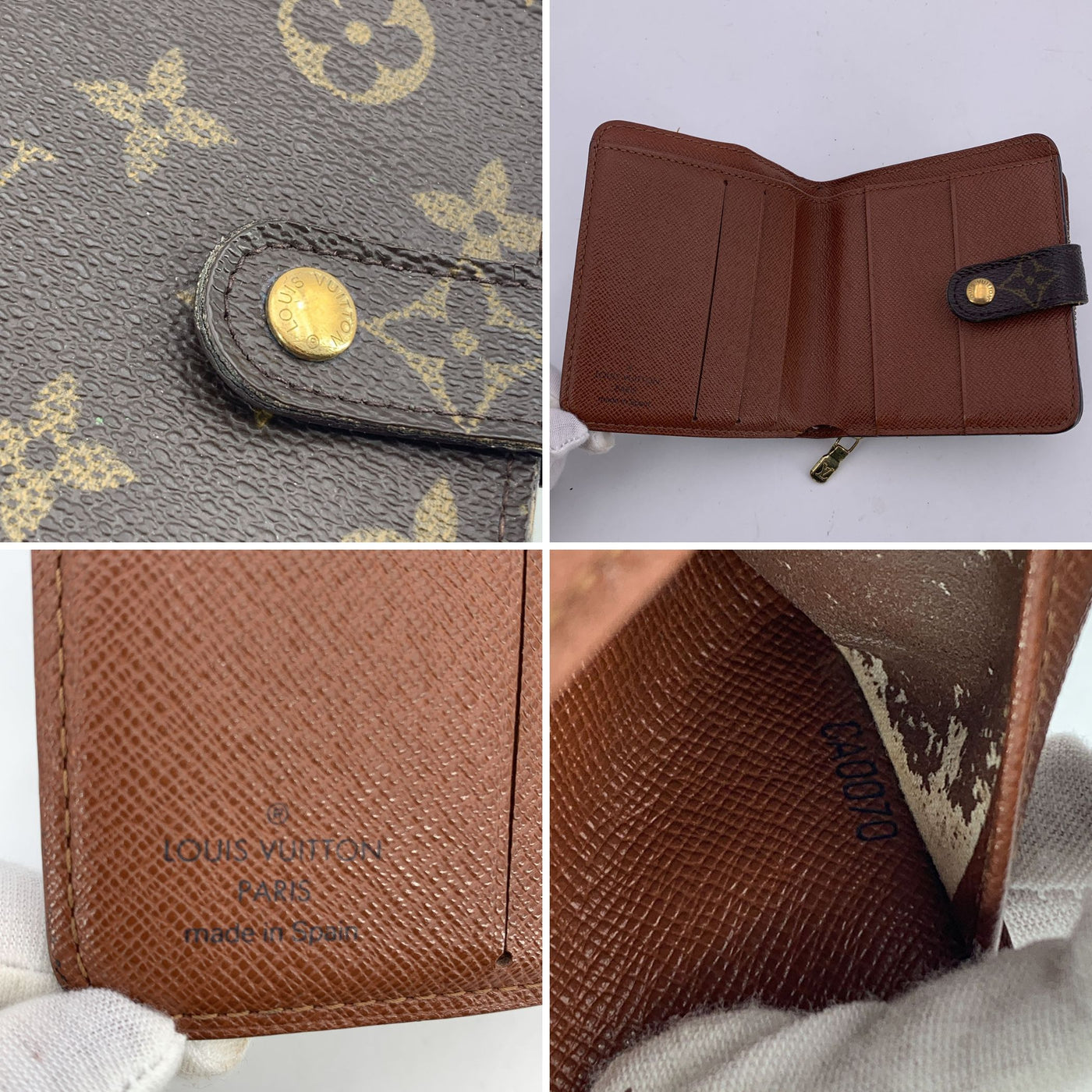 Louis Vuitton Vintage Monogram Canvas Zip Compact Wallet Defects