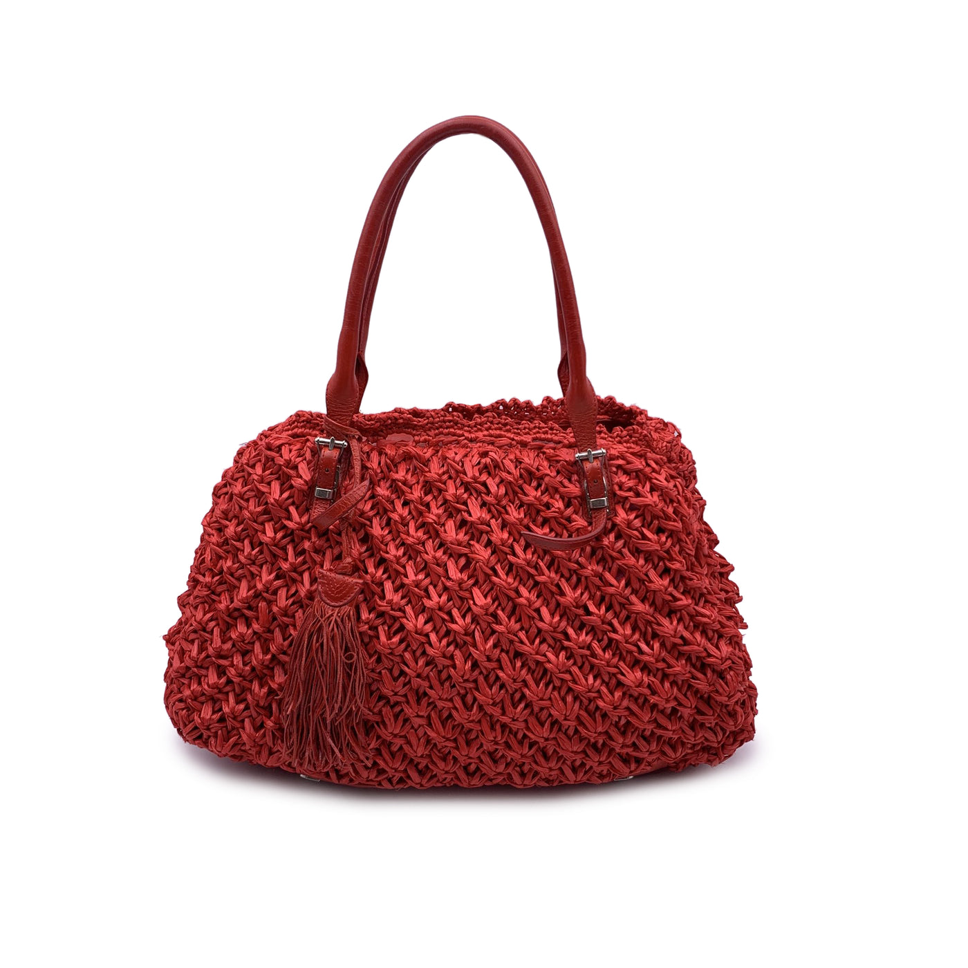 Ermanno Scervino Red Raffia and Leather Tote Shoulder Bag