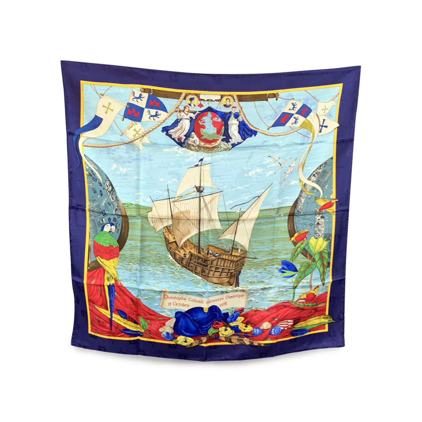 Hermes Jacquard Silk Scarf Christophe Colomb Decouvre l’Amerique