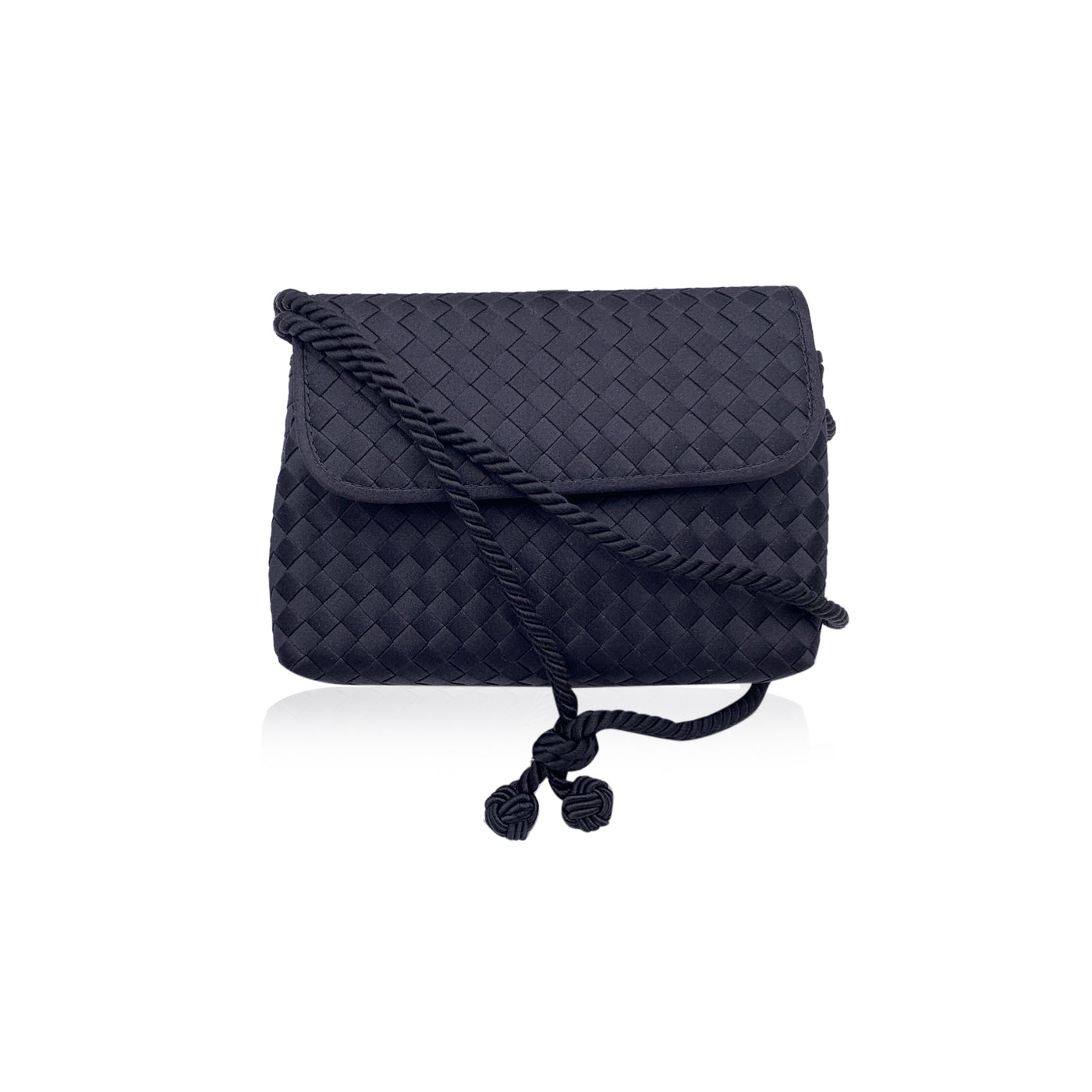 Bottega Veneta Black Intrecciato Woven Satin Mini Evening Shoulder Bag