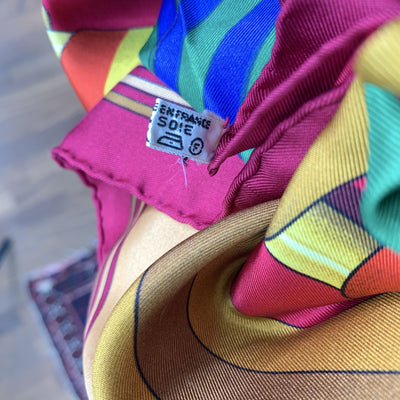 Hermes Vintage Silk Scarf Les Sangles Belts 1985 Metz Magenta