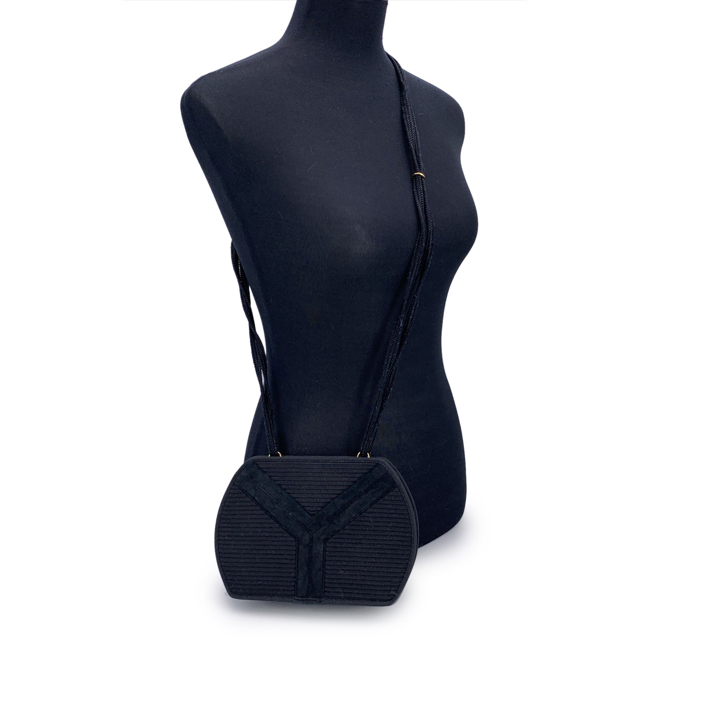Yves Saint Laurent Vintage Black Ribbed Fabric Shoulder Bag