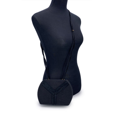 Yves Saint Laurent Vintage Black Ribbed Fabric Shoulder Bag