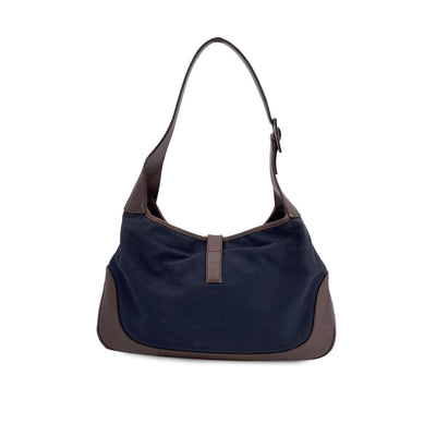 Gucci Black Canvas Brown Leather Jackie Hobo Bag Handbag