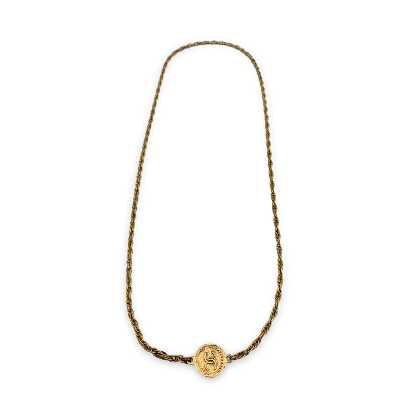 Chanel Vintage Gold Metal 1970s Long Medallion Coin Necklace