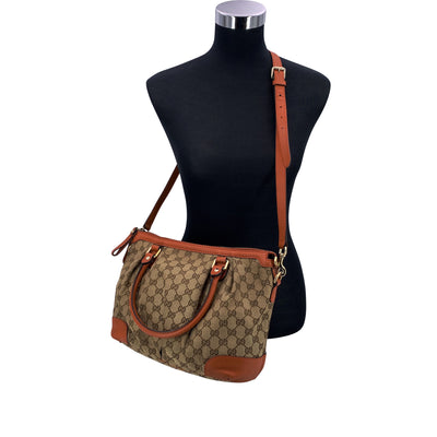 Gucci Beige Monogram Orange Leather Sukey Medium Tote Bag