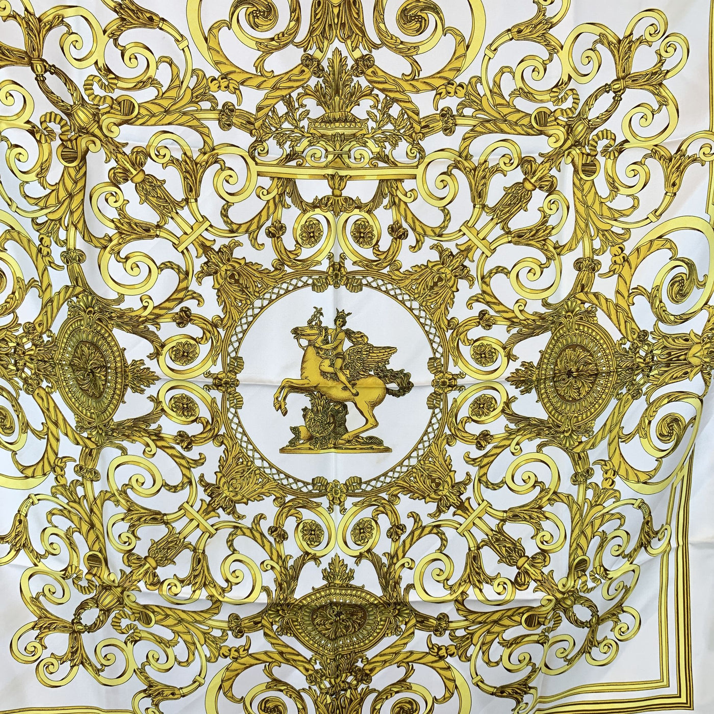 Hermes Vintage White Silk Les Tuileries Scarf 1990 Joachim Metz