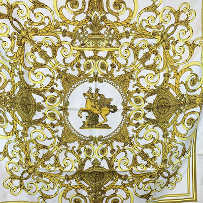 Hermes Vintage White Silk Les Tuileries Scarf 1990 Joachim Metz