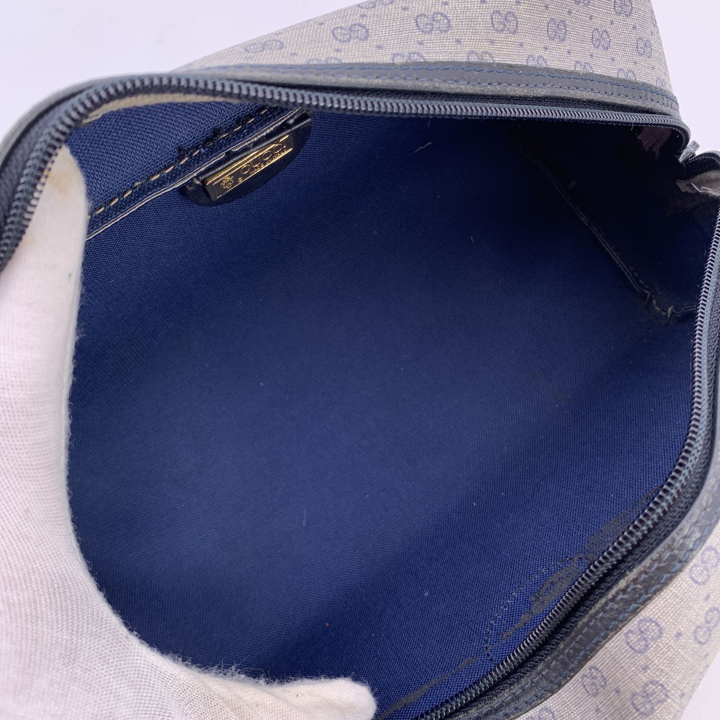 Gucci Vintage Gray Blue Monogram Canvas Clutch Wash Cosmetic Bag